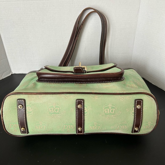 Vintage Dooney & Bourke Shoulder Tote Bag Green Canvas Vachetta Leather … - Picture 8 of 13